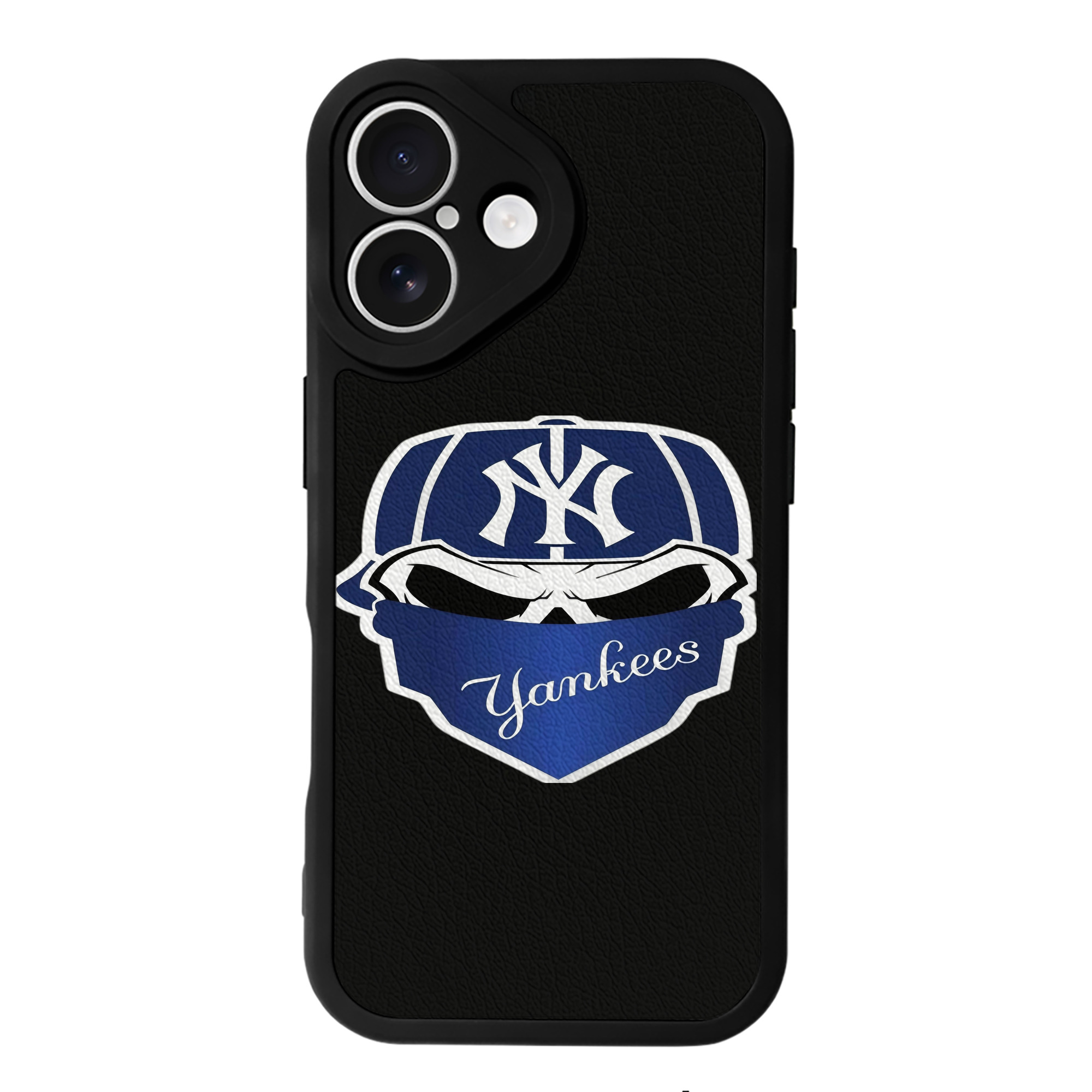 New York Yankees Skull IPhone 16 Silicone Leather Case – UV Print, Lambskin Texture – Perfect Fit, Wireless Charging Compatible, Scratch Resistant, Precise Cutouts – Stylish Protection For IPhone 16